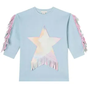 Girls Blue Cotton Star Fringe Sweatshirt Dress