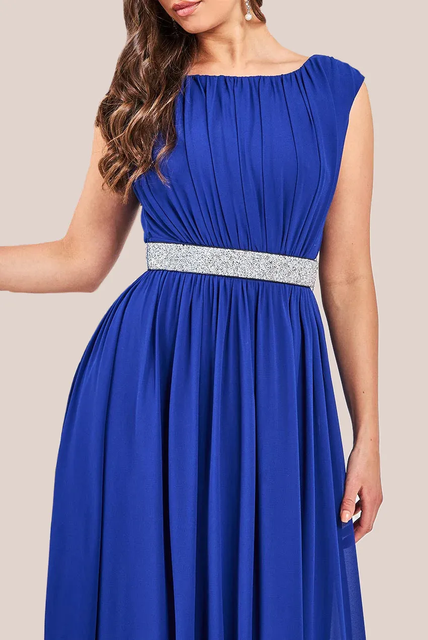 Goddiva Chiffon Maxi With Embellished Belt - Royal Blue