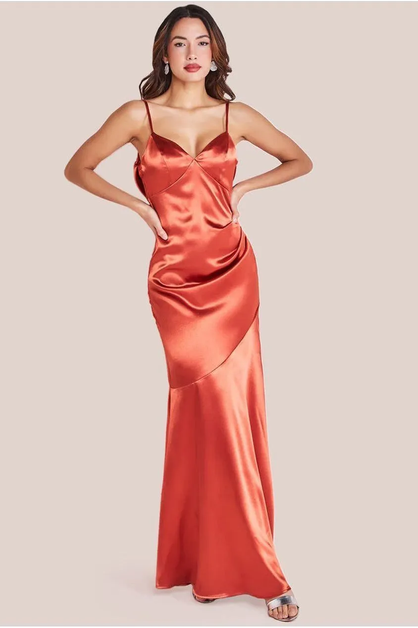 Goddiva Cowl Back Satin Maxi Dress - Burntorange