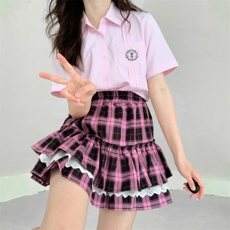 Gothic Girl Purple Plaid Layered Lace Mini Skirt