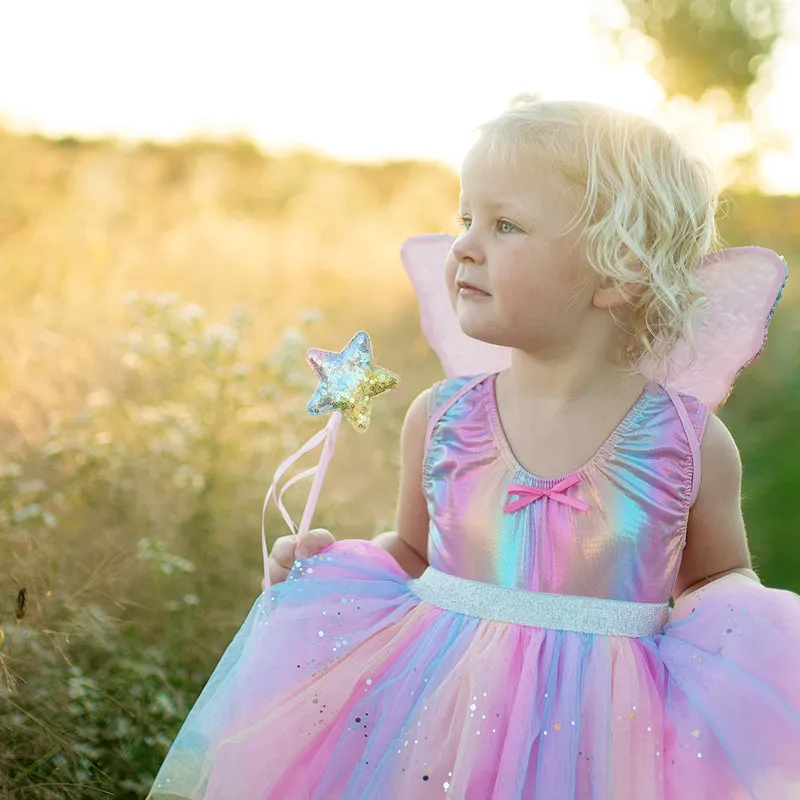 GREAT PRETENDERS - DRESS UP: RAINBOW SEQUINS SKIRT W/ WINGS & WAND - 4-6YRS