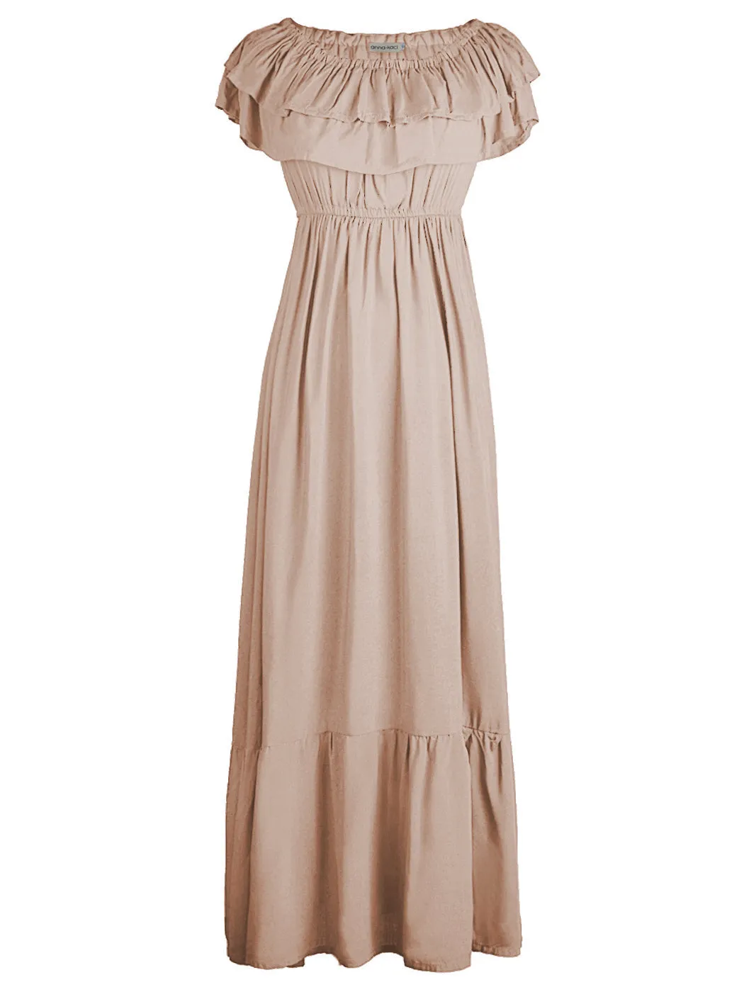 Grecian Ruffle Stretch Maxi Long Dress