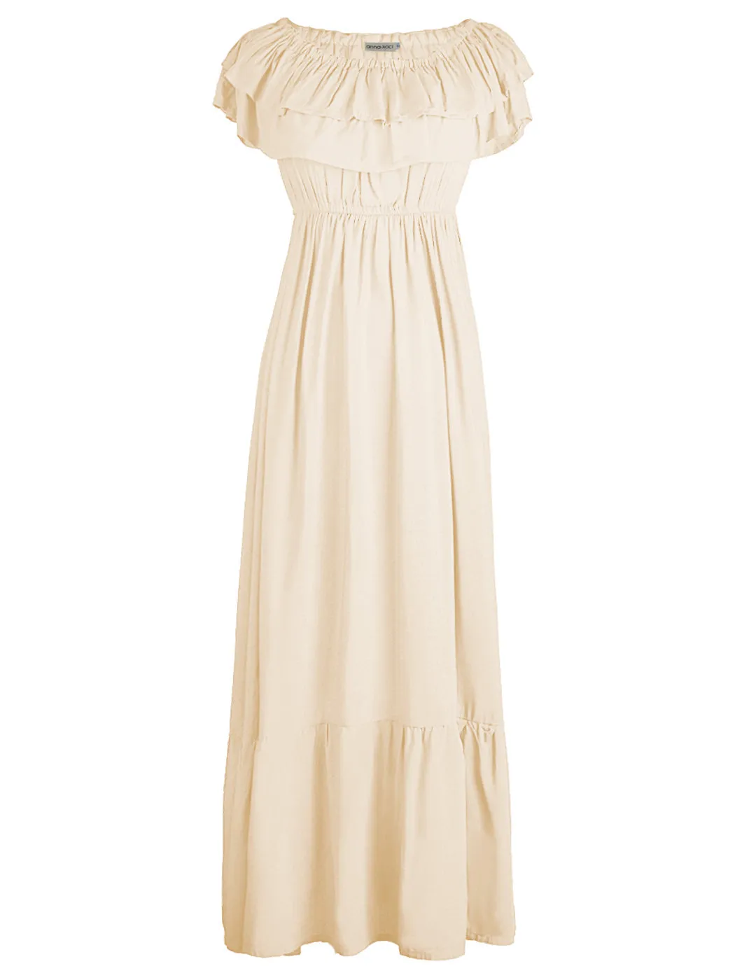 Grecian Ruffle Stretch Maxi Long Dress