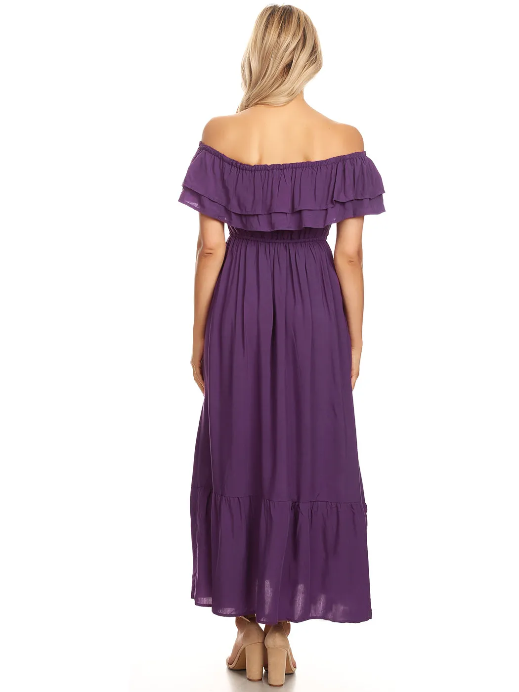 Grecian Ruffle Stretch Maxi Long Dress