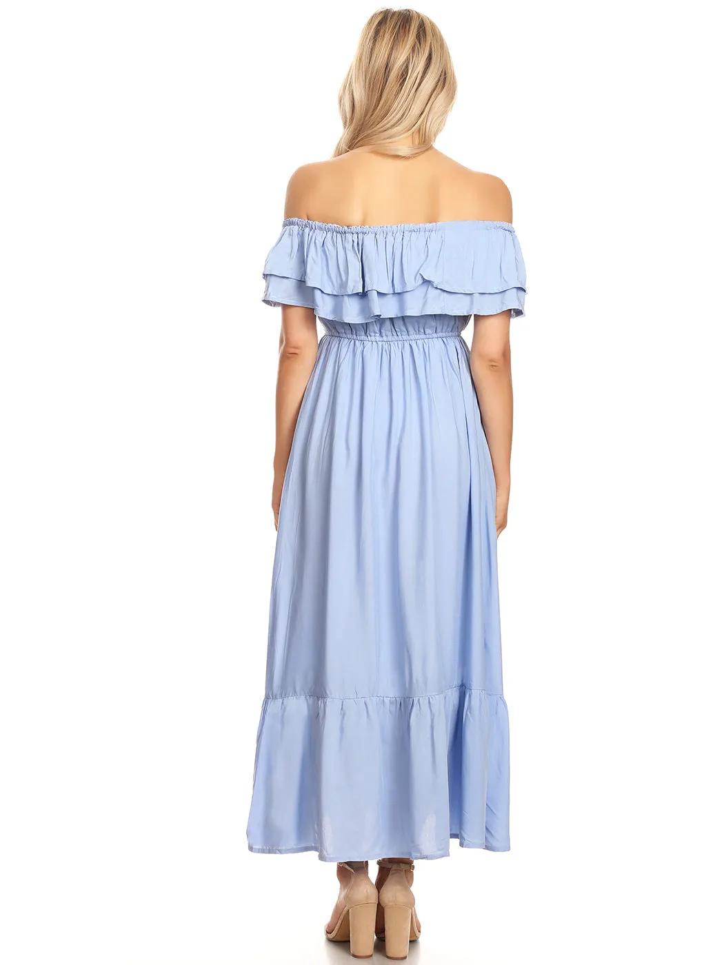 Grecian Ruffle Stretch Maxi Long Dress