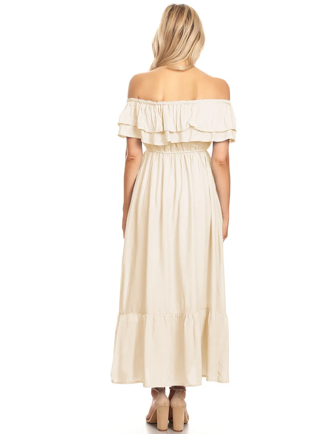 Grecian Ruffle Stretch Maxi Long Dress