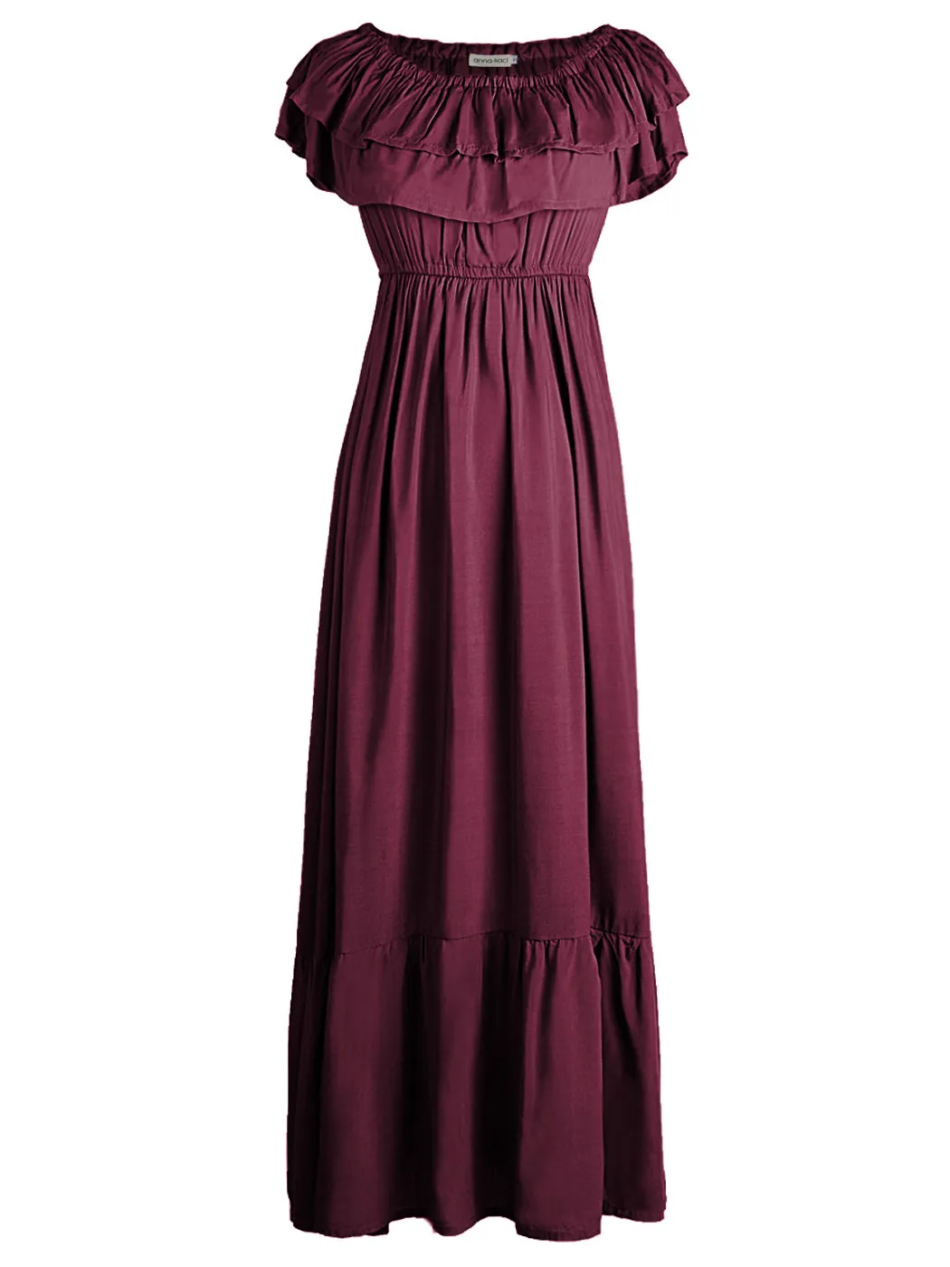 Grecian Ruffle Stretch Maxi Long Dress