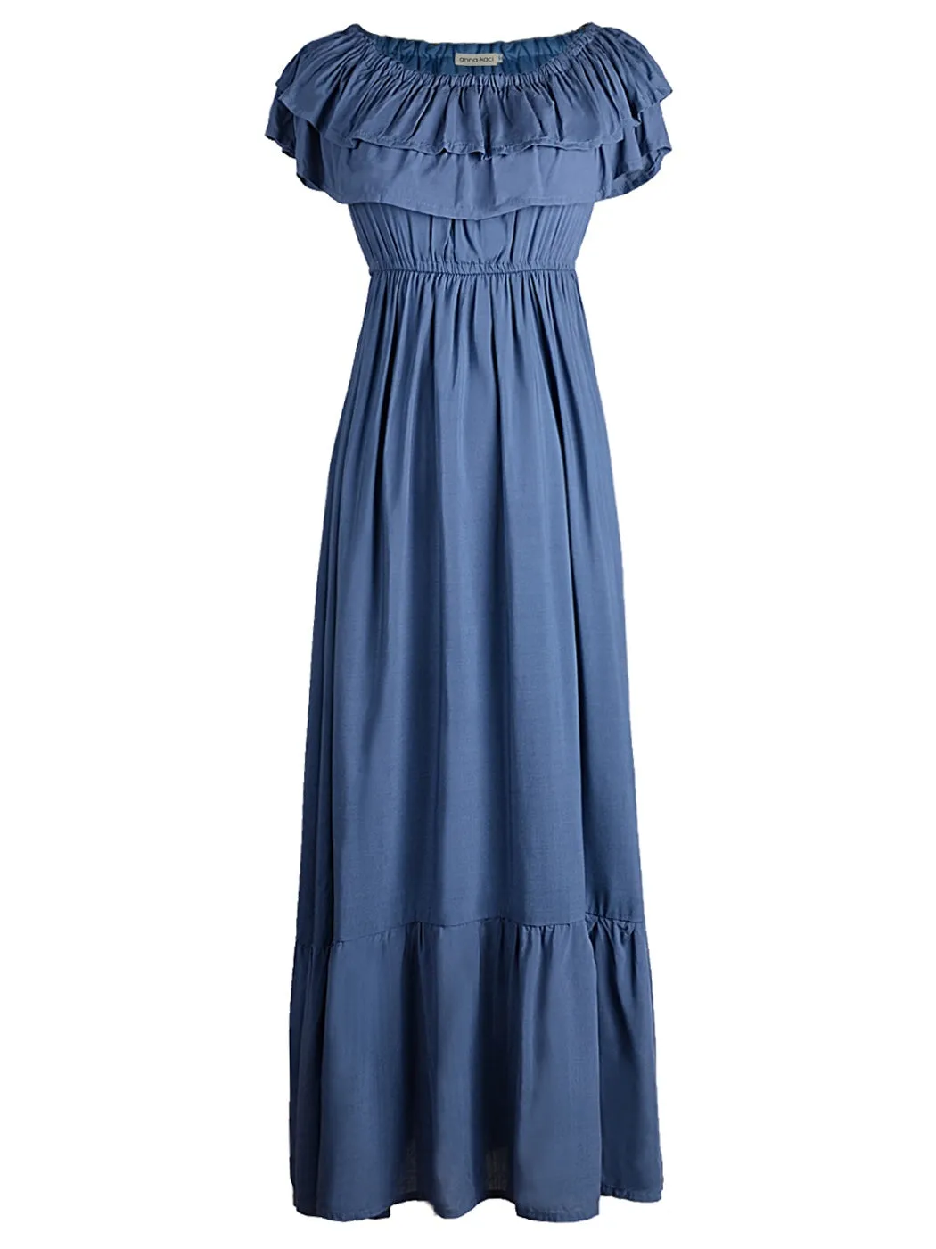 Grecian Ruffle Stretch Maxi Long Dress