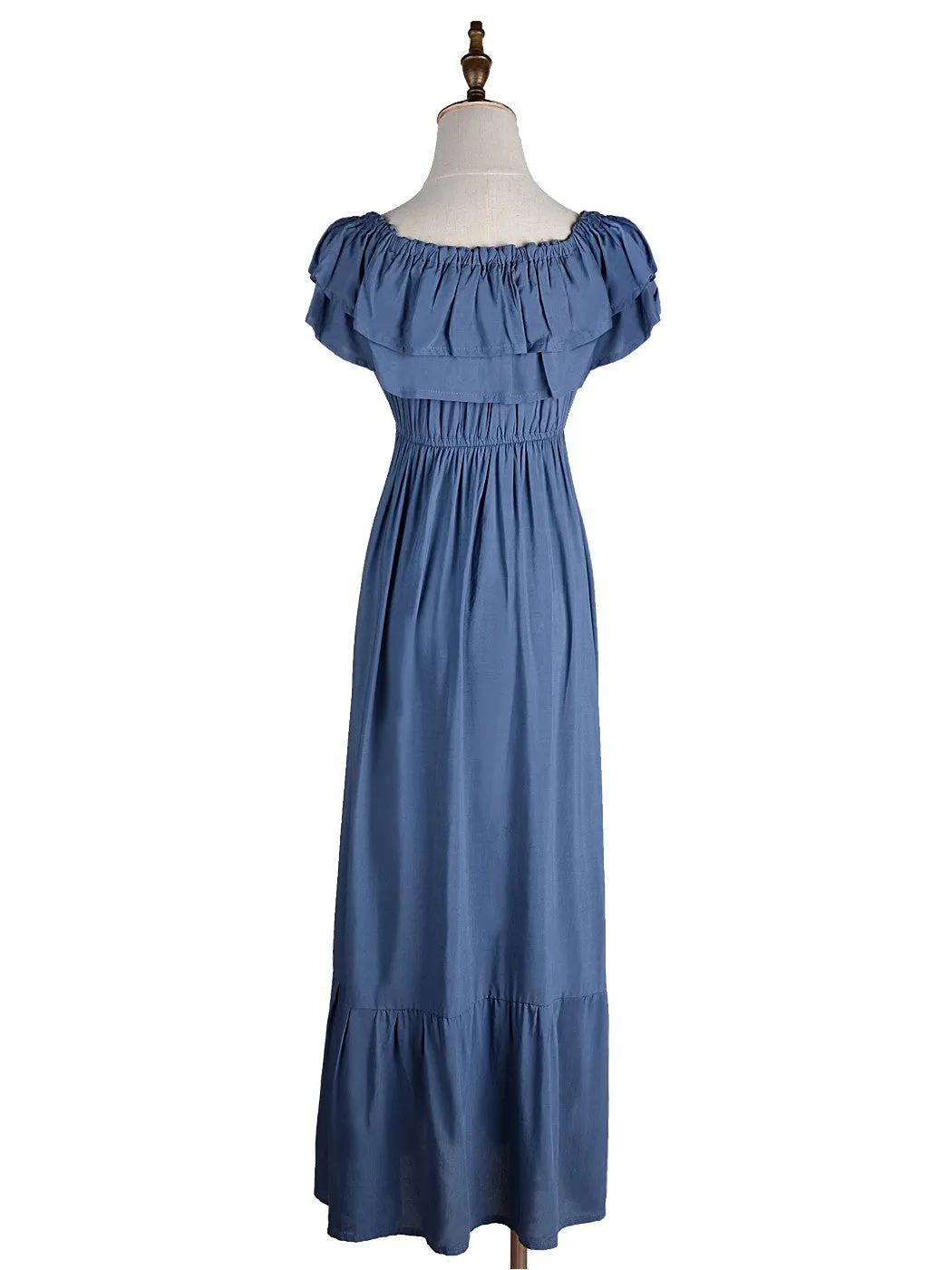 Grecian Ruffle Stretch Maxi Long Dress