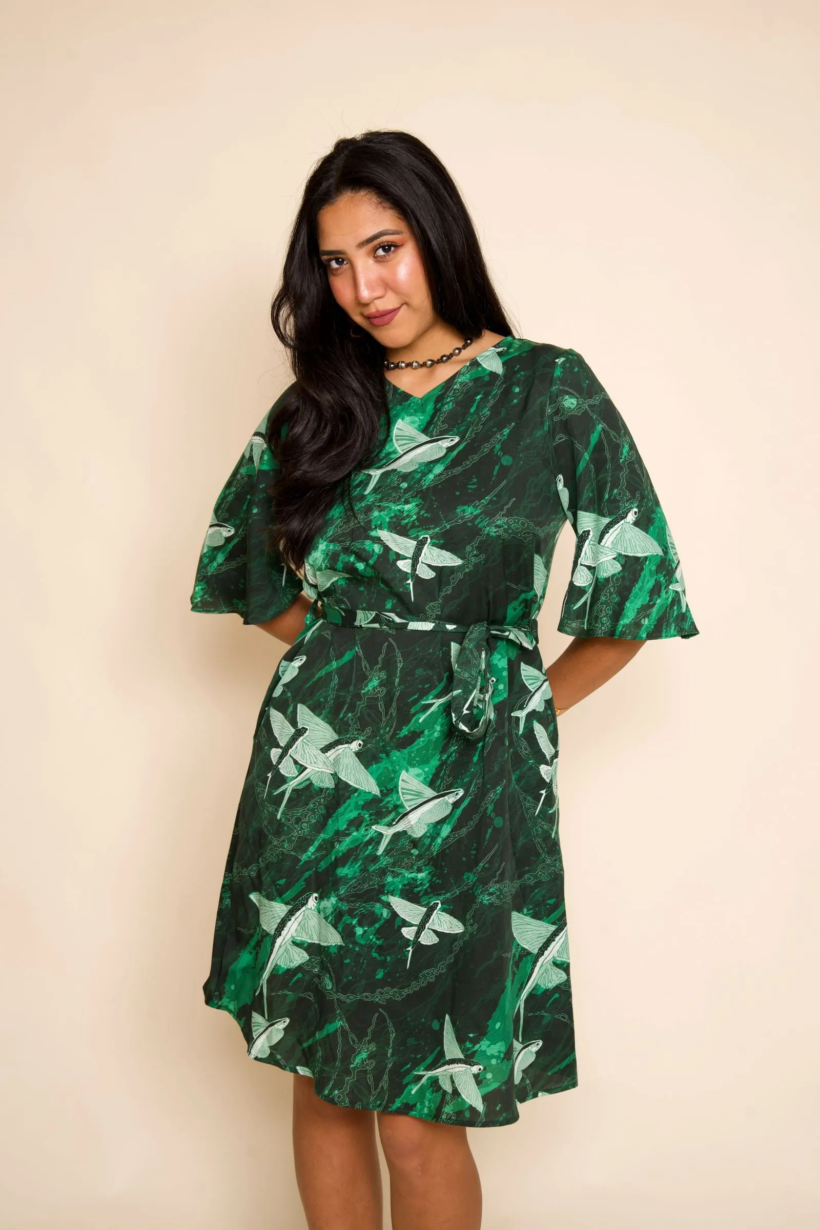 Green Malolo Bell Sleeve Dress