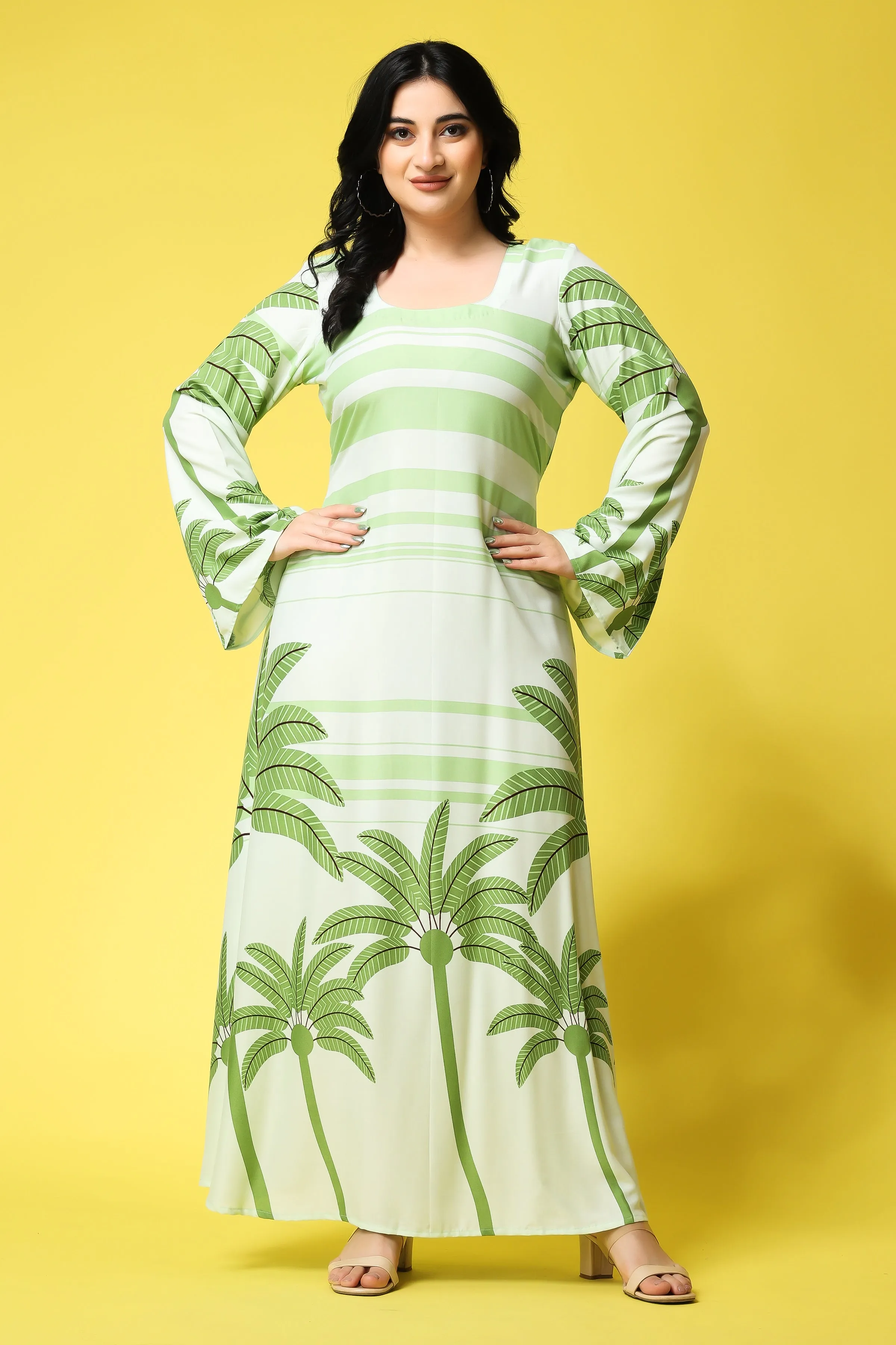 Green Palm Leaf Sheath Dress