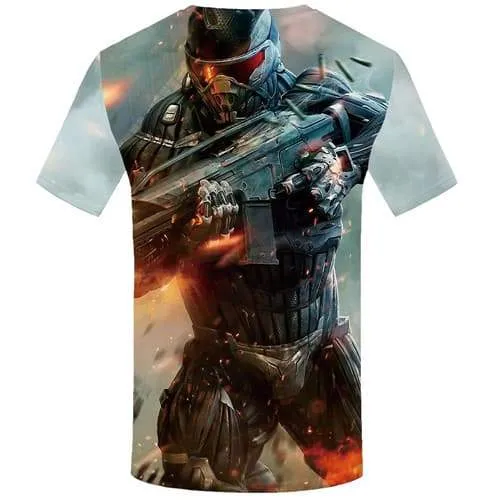 Gun T shirts Men War T-shirts 3d Metal Shirt Print Game Tshirts Cool Flame Tshirt Printed Short Sleeve summer Men Tops Male Rock