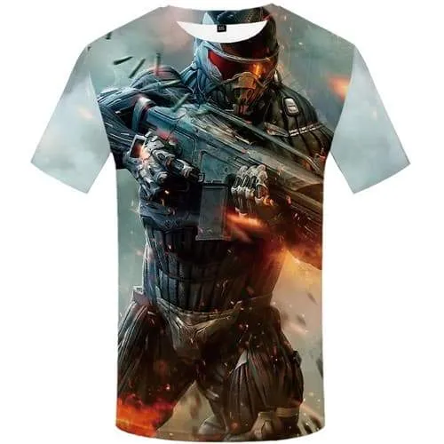 Gun T shirts Men War T-shirts 3d Metal Shirt Print Game Tshirts Cool Flame Tshirt Printed Short Sleeve summer Men Tops Male Rock