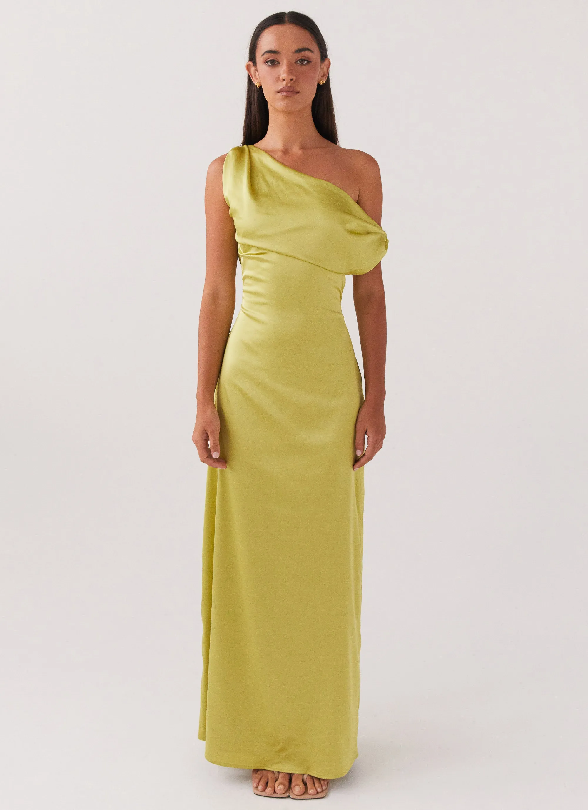 Heart Of Glass Satin Maxi Dress - Chartreuse