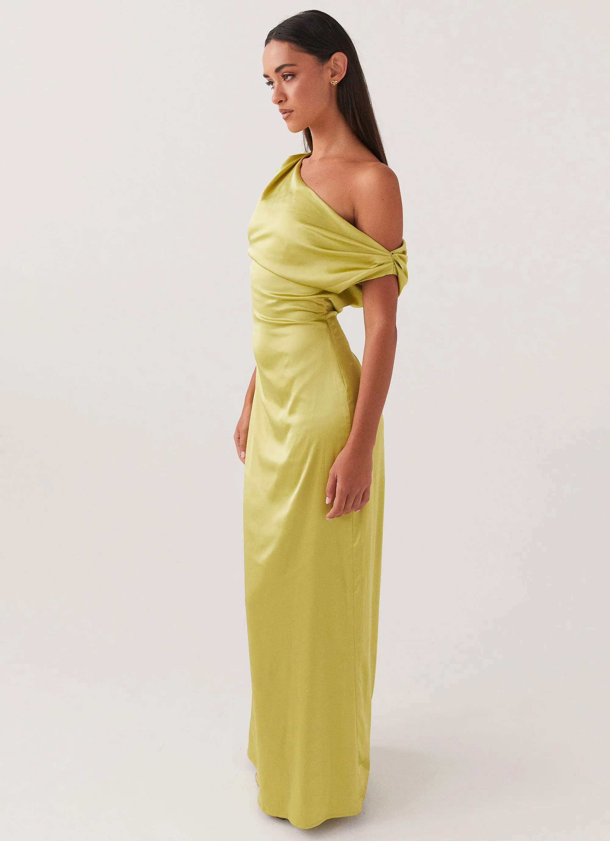 Heart Of Glass Satin Maxi Dress - Chartreuse