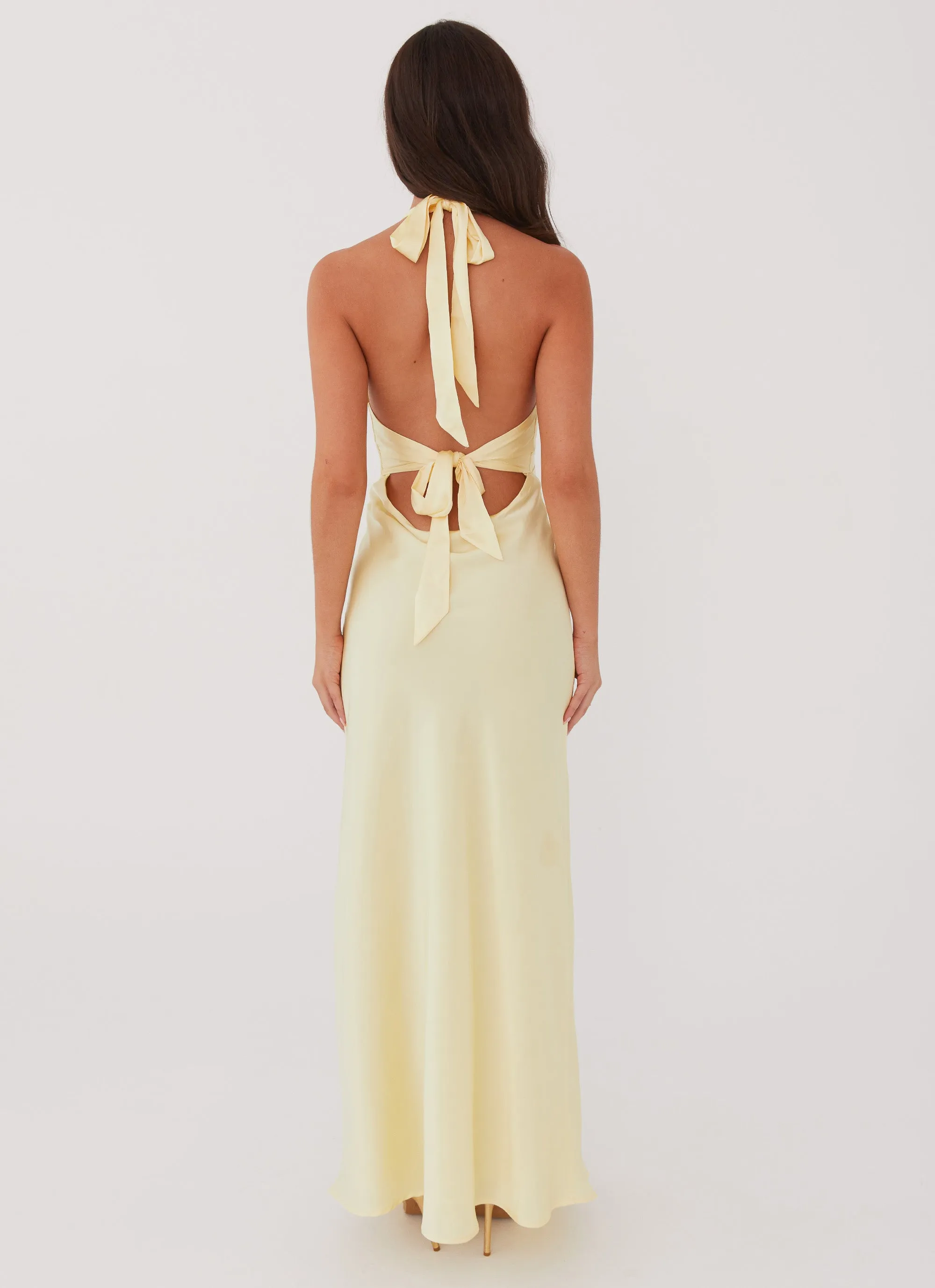 Heavy Hearted Satin Maxi Dress - Lemon