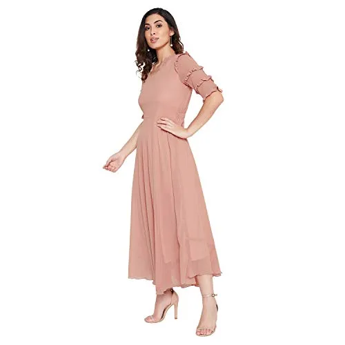 Hello Design Women Beige Frill Maxi Dress