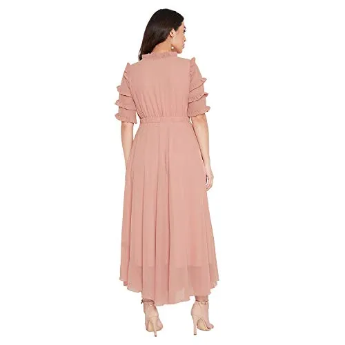 Hello Design Women Beige Frill Maxi Dress