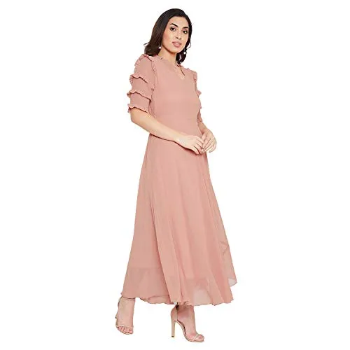 Hello Design Women Beige Frill Maxi Dress