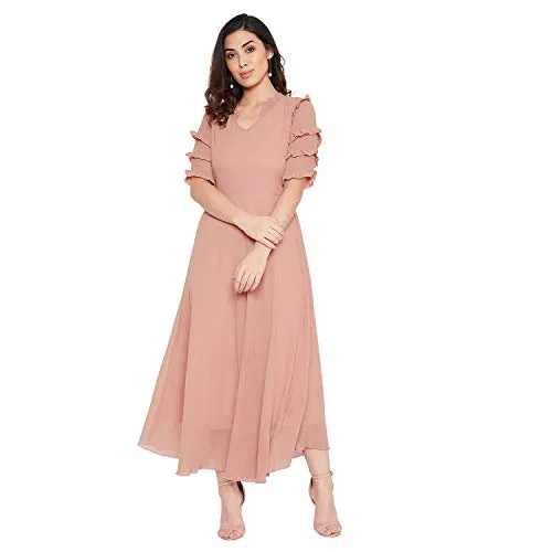 Hello Design Women Beige Frill Maxi Dress