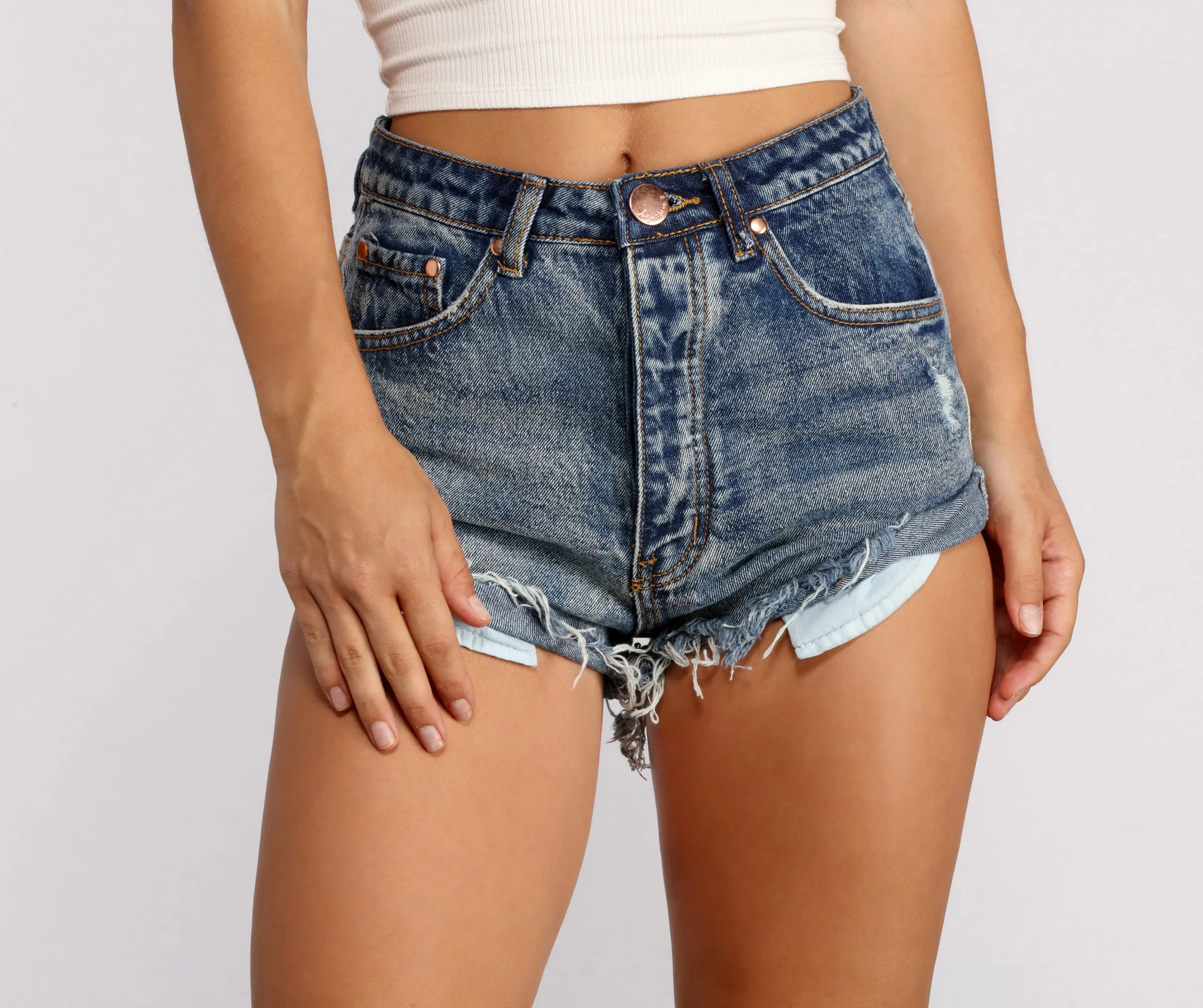 High Waist Roll Up Hem Denim Shorts