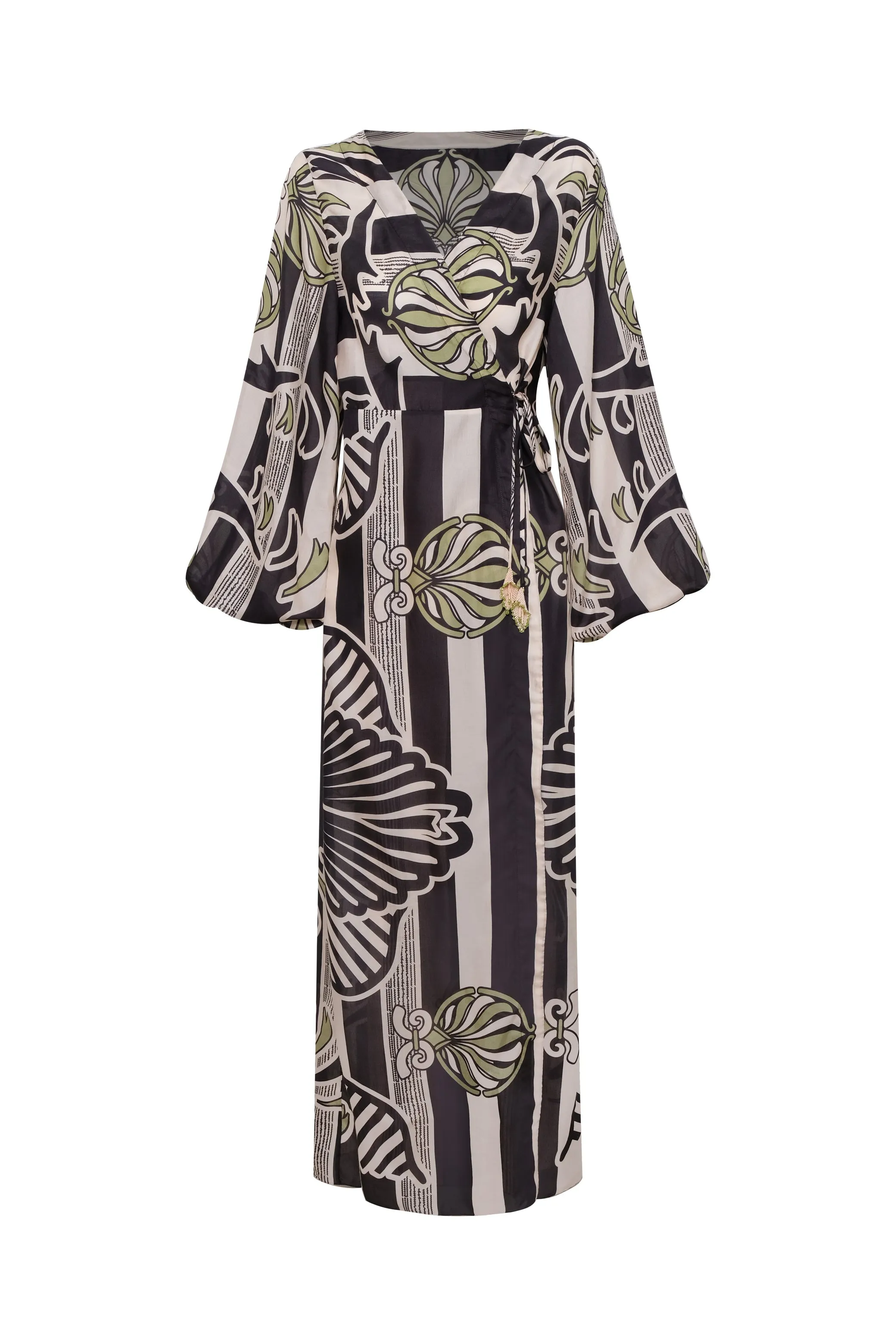 Hojarasca Cotton Silk Maxi Dress / Navy Ornament Stripes