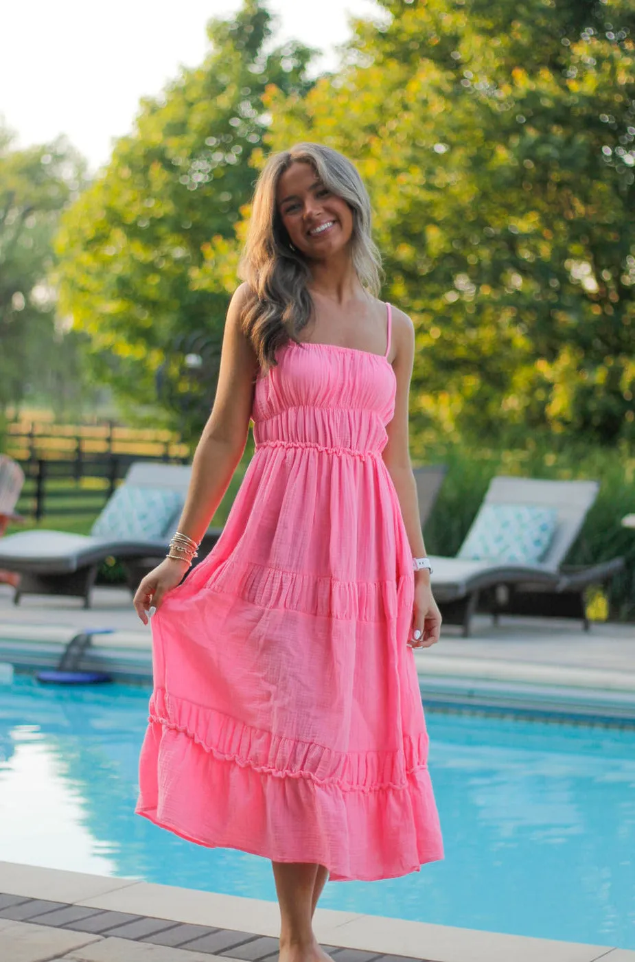 Hot Pink Solid Gauze Maxi Dress