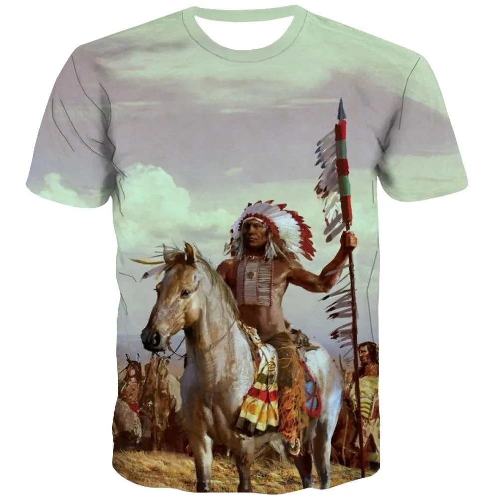 Indians T shirts Men Grassland T shirts Funny Sunset Tshirt Anime War Tshirts Cool