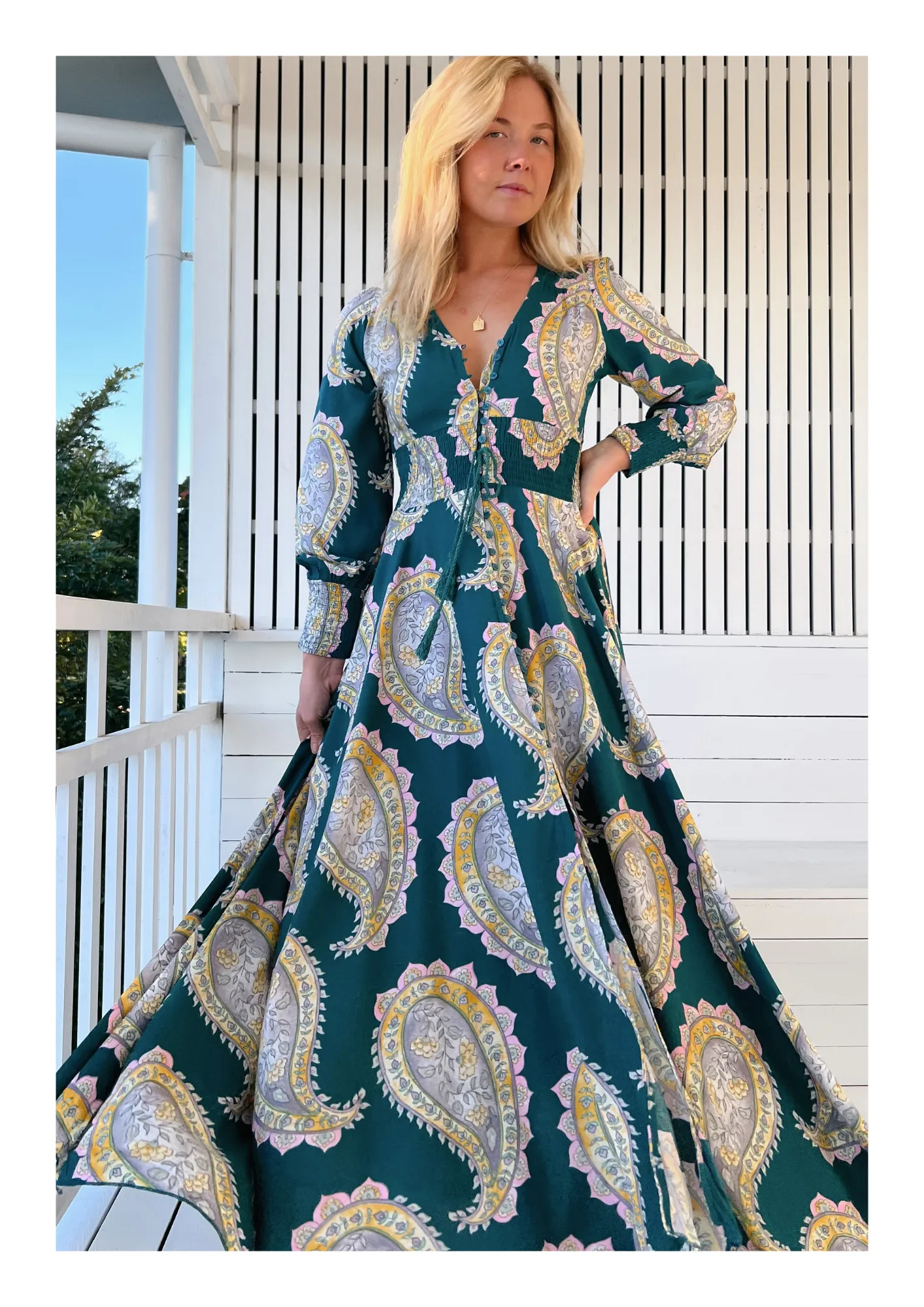 Jaase Indiana Maxi Dress with Long Sleeve Shirred Waist - Mahala Collection