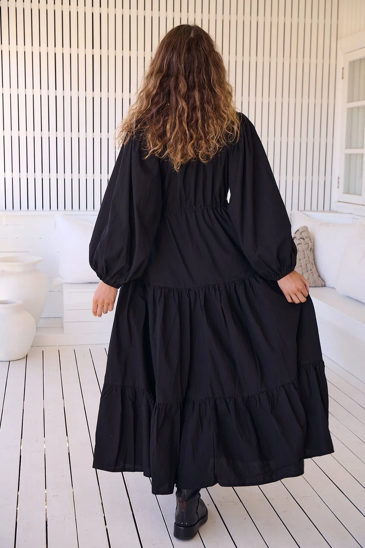 Jaase - Teresa Maxi Dress with Long Sleeve Cotton  - Onyx Collection