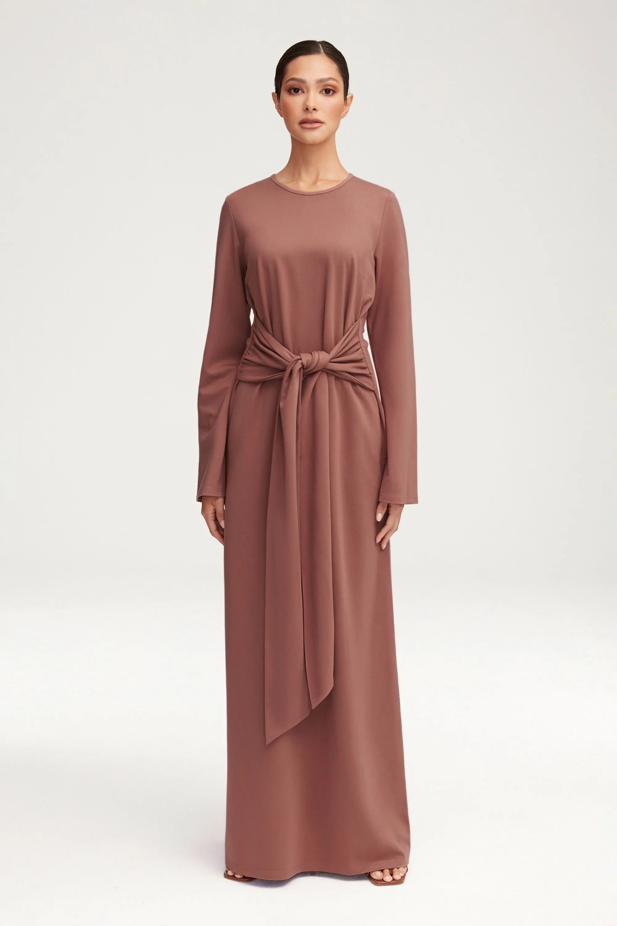 Jersey Tie Front Maxi Dress - Blush Nude