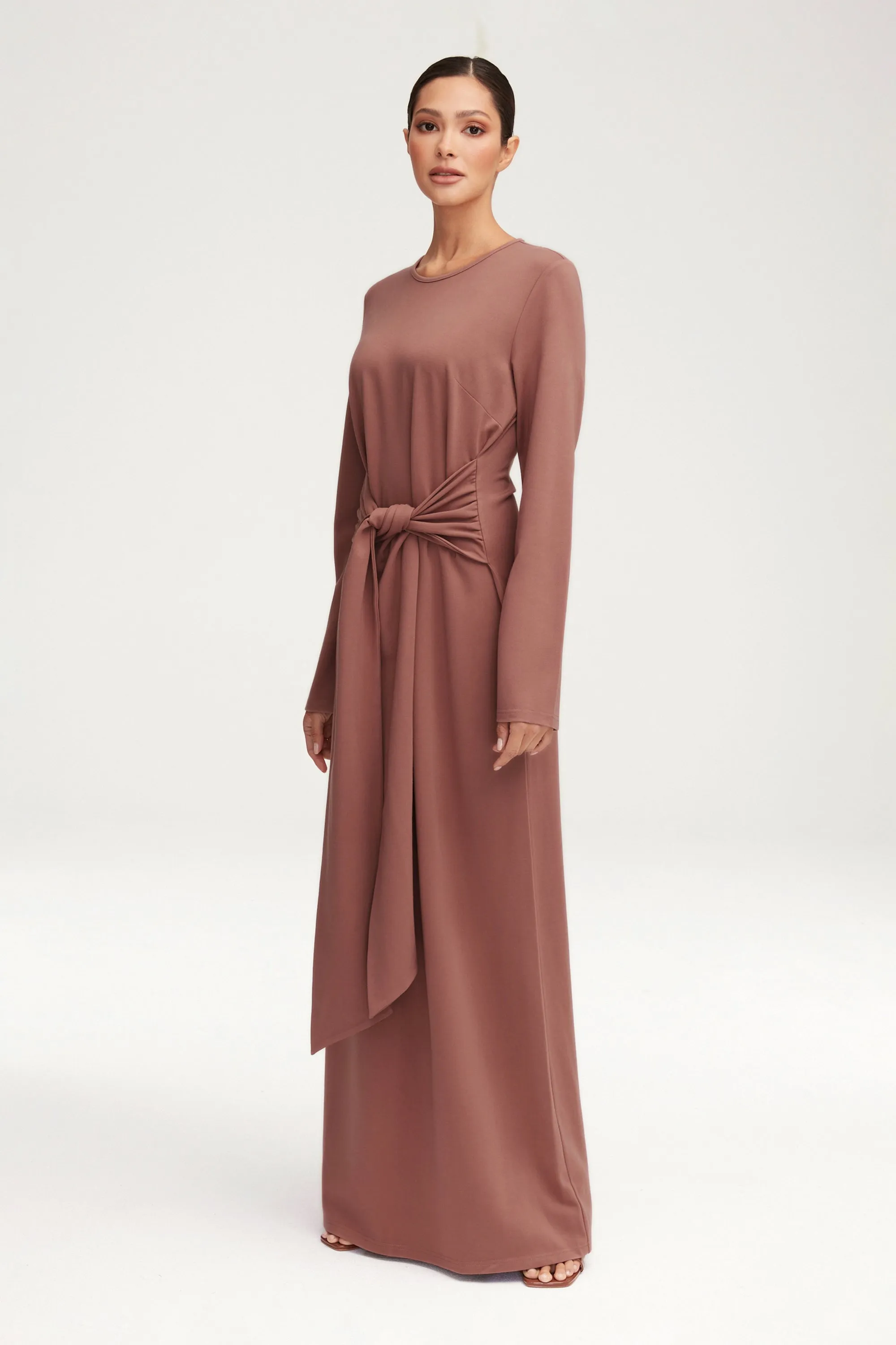 Jersey Tie Front Maxi Dress - Blush Nude