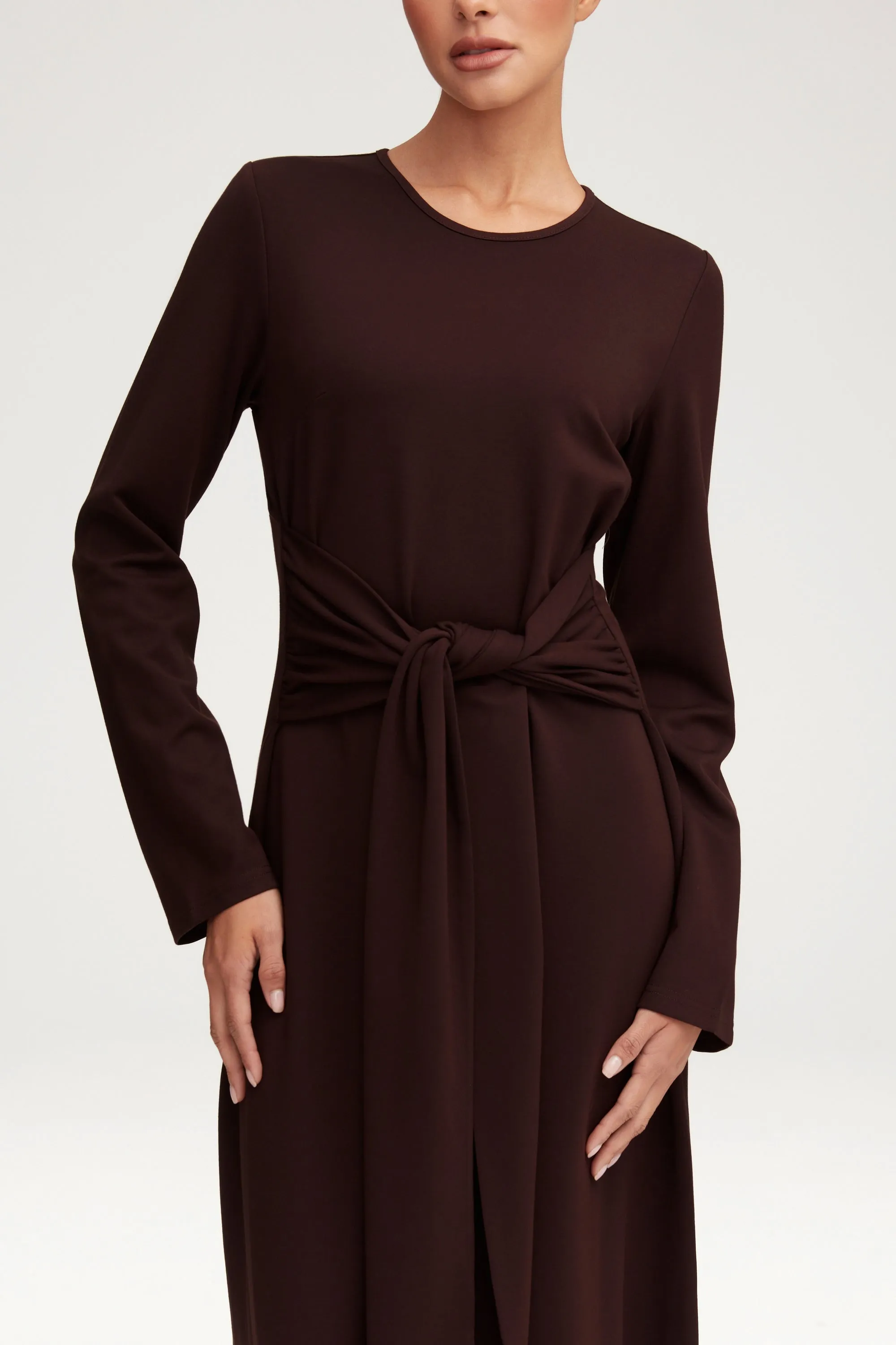 Jersey Tie Front Maxi Dress - Espresso