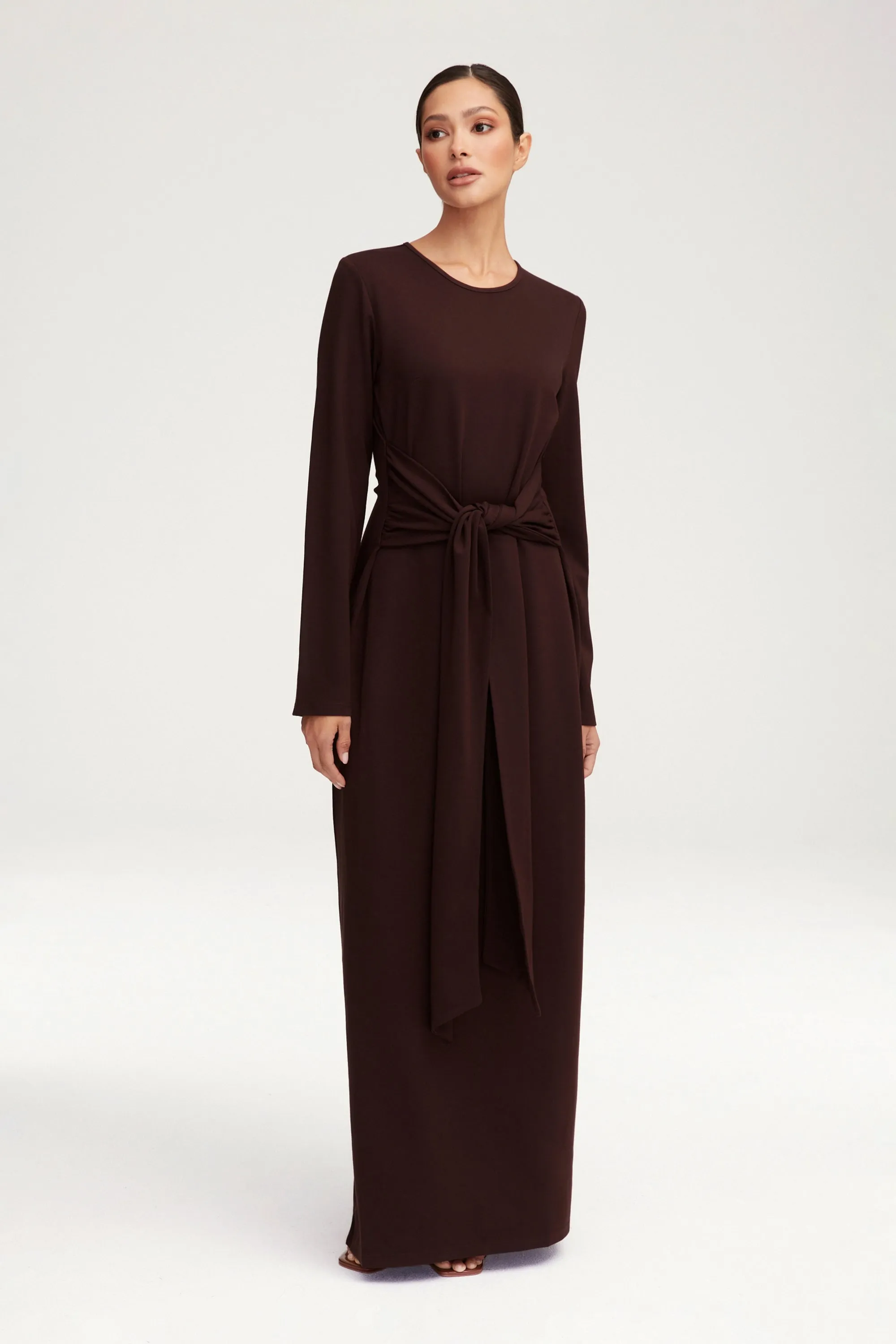 Jersey Tie Front Maxi Dress - Espresso