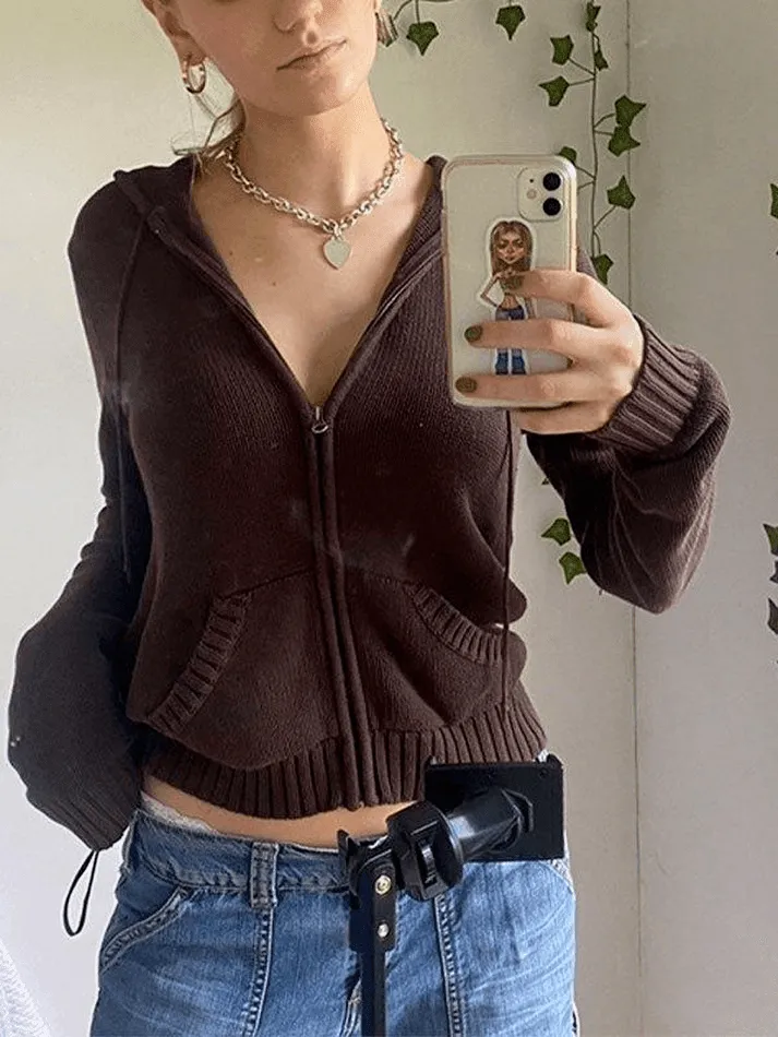 Joskaa Hooded Crop Knit Cardigan