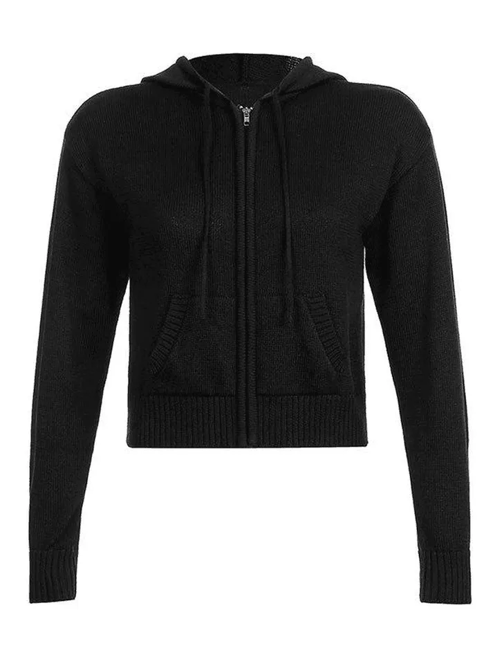 Joskaa Hooded Crop Knit Cardigan