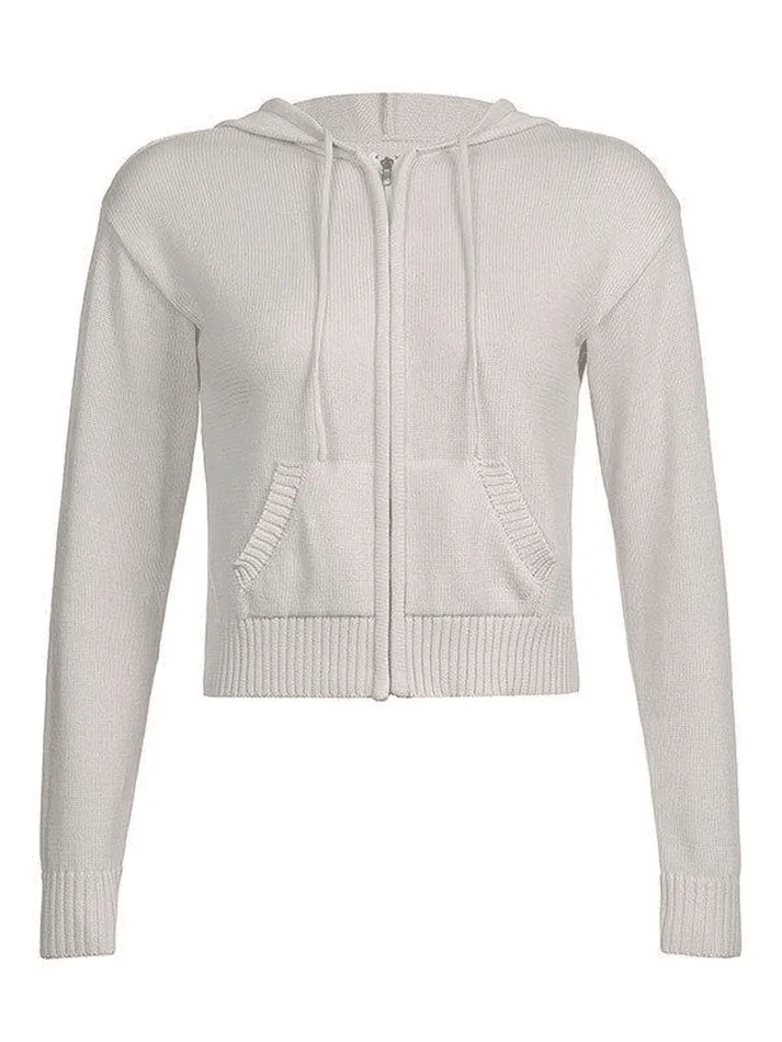 Joskaa Hooded Crop Knit Cardigan