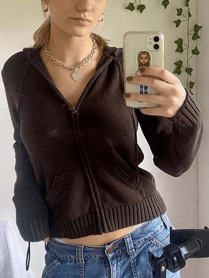 Joskaa Hooded Crop Knit Cardigan