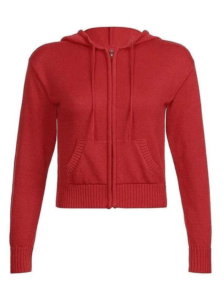 Joskaa Hooded Crop Knit Cardigan