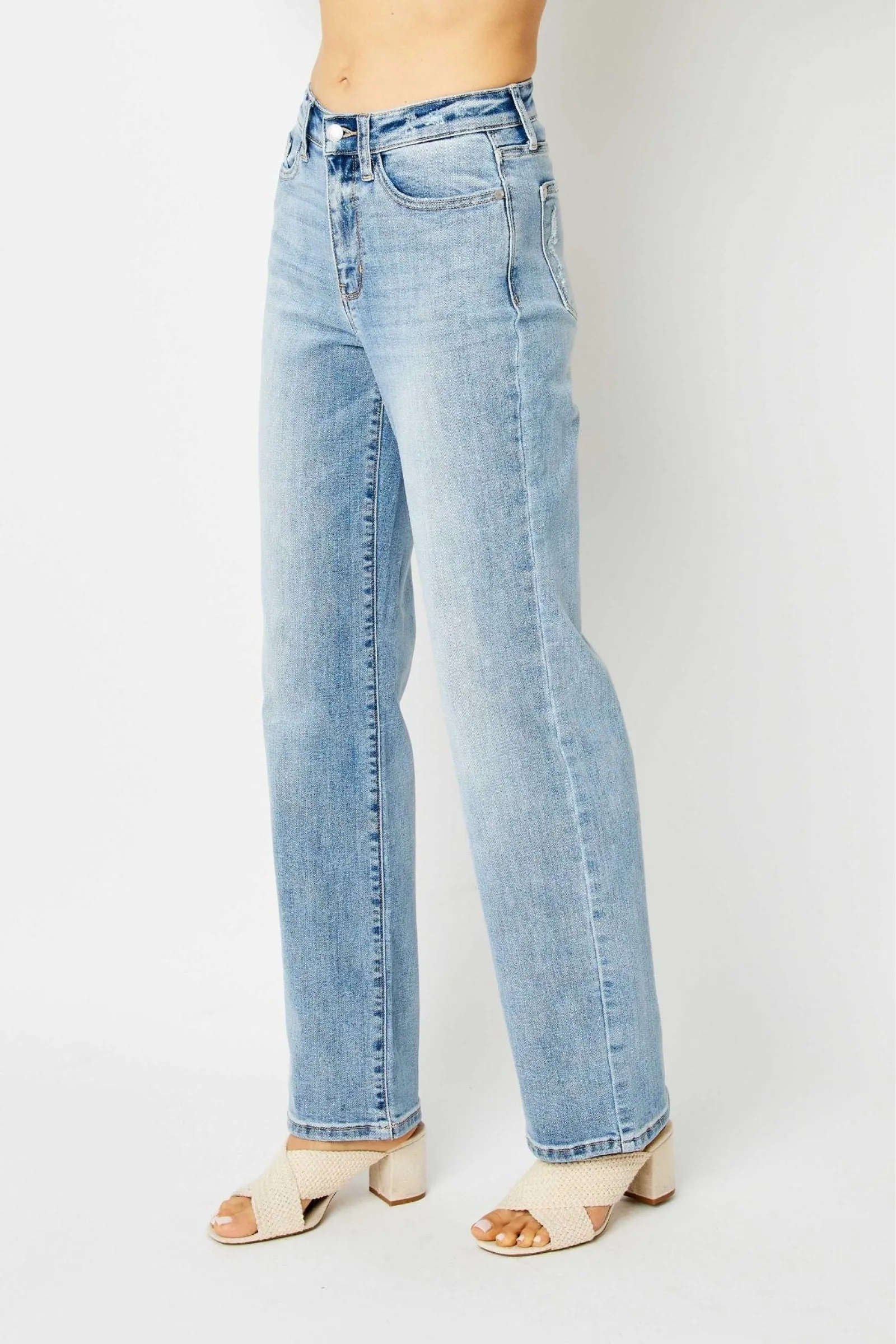 Judy Blue Reg/Plus High Waist Light Wash Straight Leg Jeans