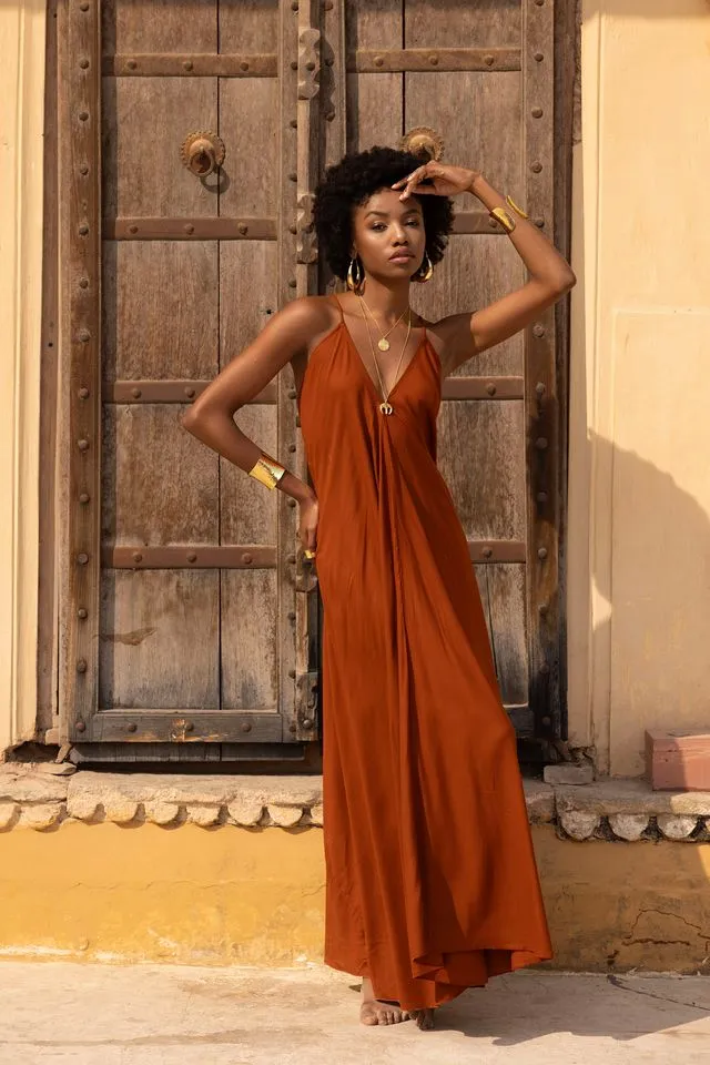 Juno Halterneck Maxi Dress - Rust Orange