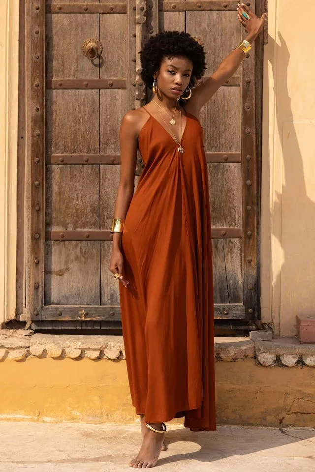 Juno Halterneck Maxi Dress - Rust Orange