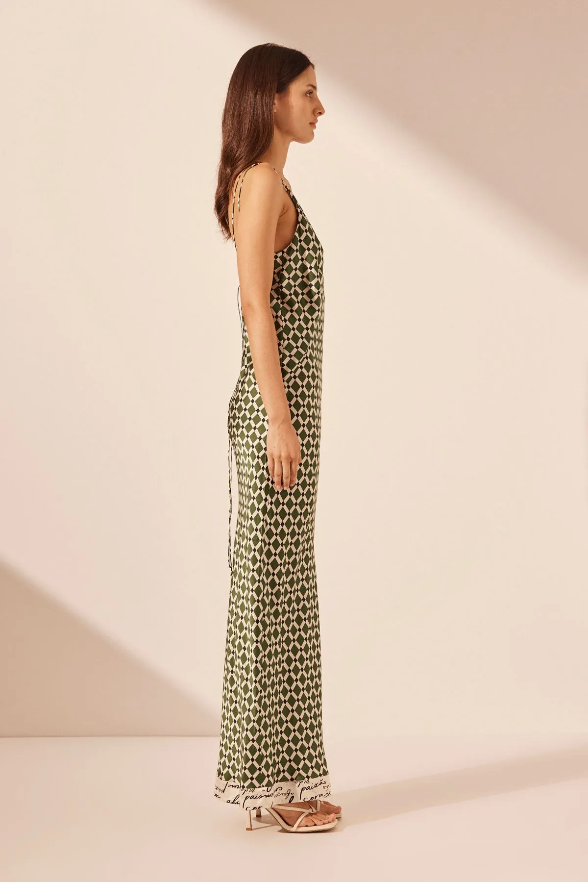 KAHLO SILK CONTRAST CROSS STRAP MAXI DRESS