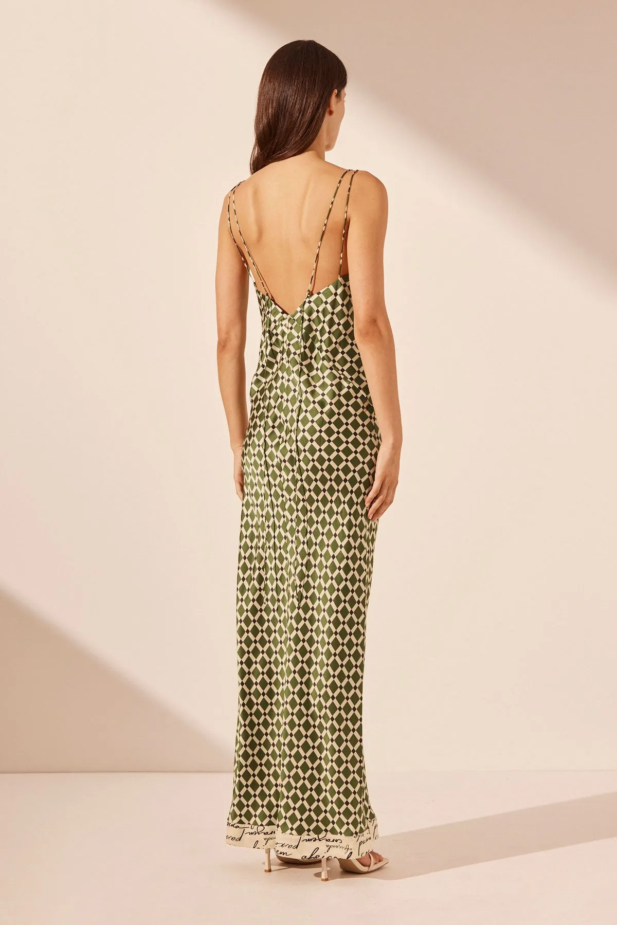 KAHLO SILK CONTRAST CROSS STRAP MAXI DRESS