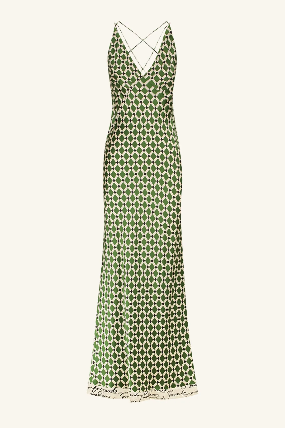 KAHLO SILK CONTRAST CROSS STRAP MAXI DRESS