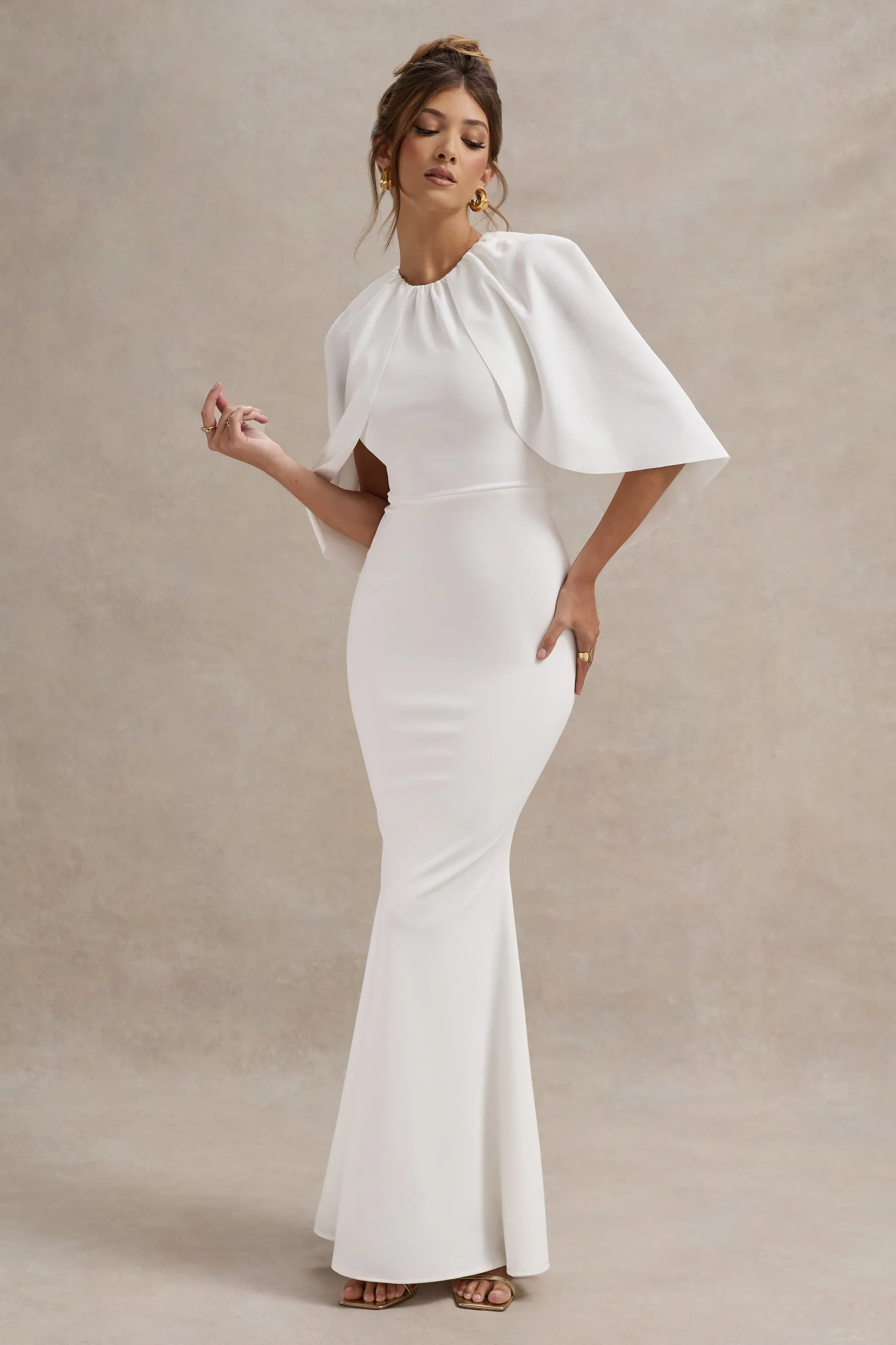 Kianne | White Draped Short-Sleeve Maxi Dress