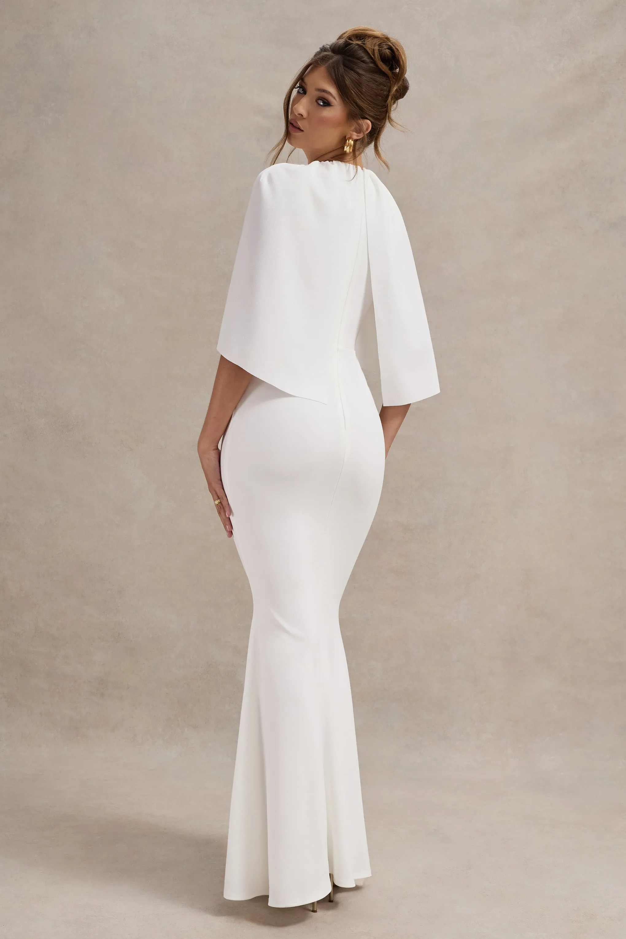 Kianne | White Draped Short-Sleeve Maxi Dress