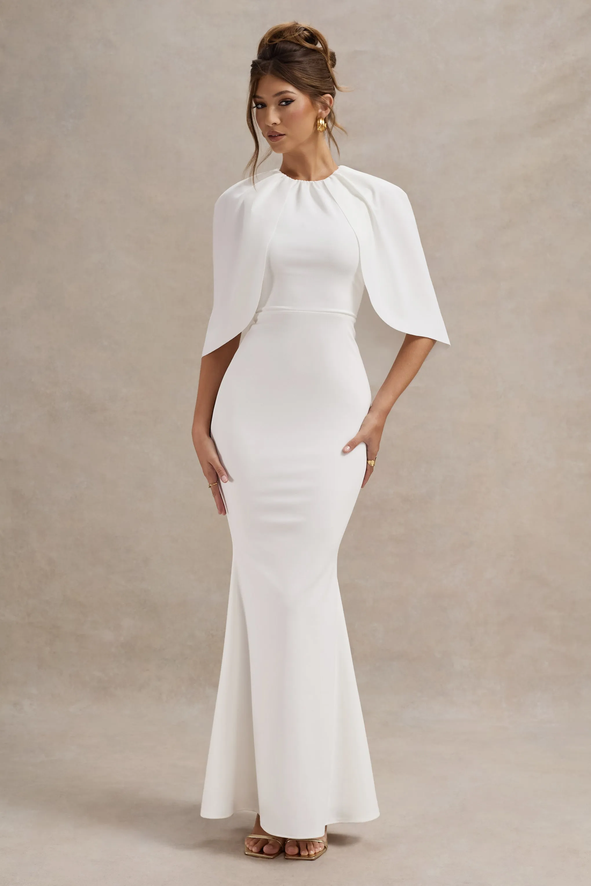 Kianne | White Draped Short-Sleeve Maxi Dress