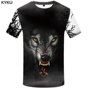 KYKU Wolf T-shirts Men Animal Tshirt Anime Forest T-shirt 3d Angry Tshirts Print Gray T shirts Funny Mens Fashion Graphic