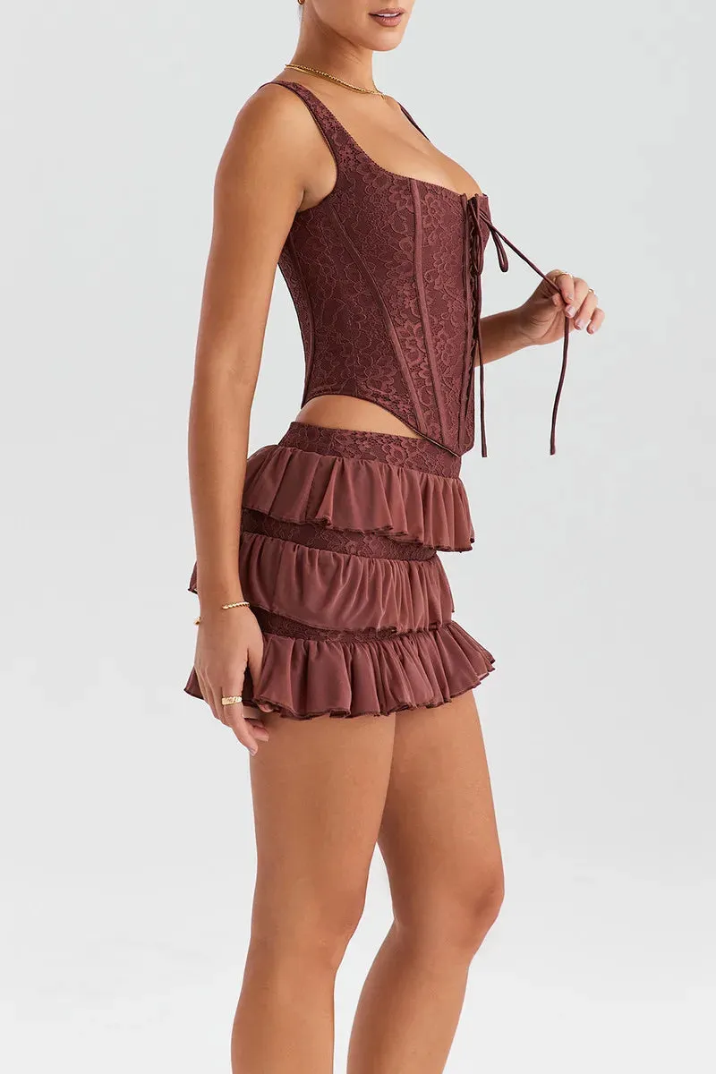 Lace Corset Top & Mini Skirt Two Piece Set